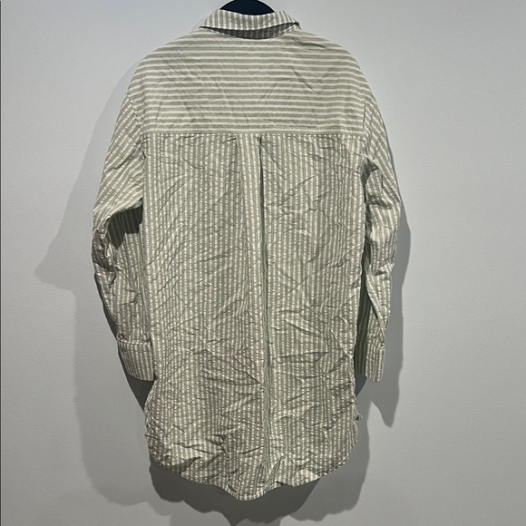 Anthropologie Green Striped Seersucker Buttondown Tunic 🌿 Size Medium NWOT - Picture 6 of 12